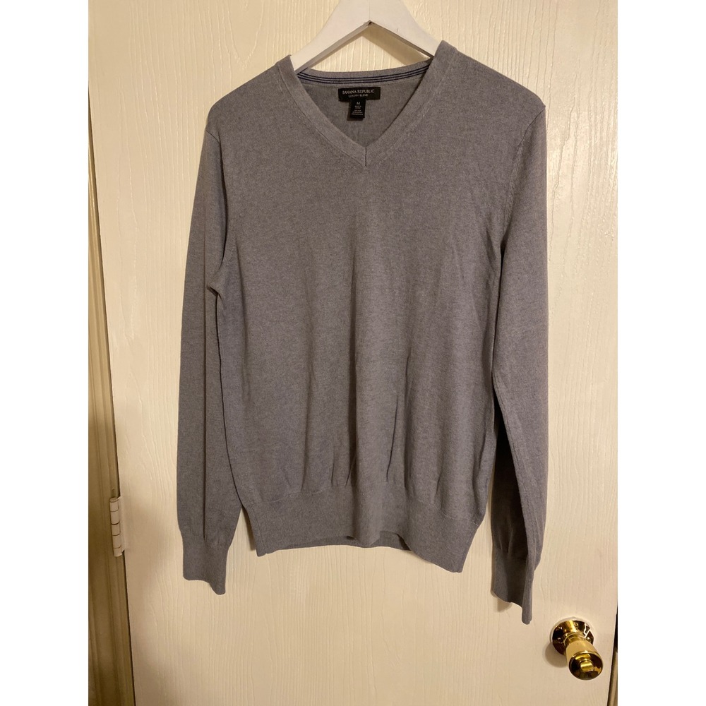 Banana Republic Luxury Blend Silk Cashmere Cotton V-Neck Sweater Mens Gray 0272